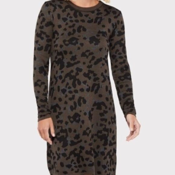 JOHN + JENN EVEREVE LEOPARD PRINT SWEATERDRESS SIZE MEDIUM - Picture 2 of 10